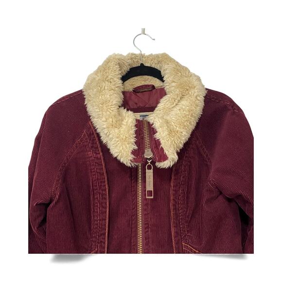 Vintage Y2K Big Chill Corduroy Aviator Jacket Burgundy Red Fur Women’s M - Picture 6 of 10